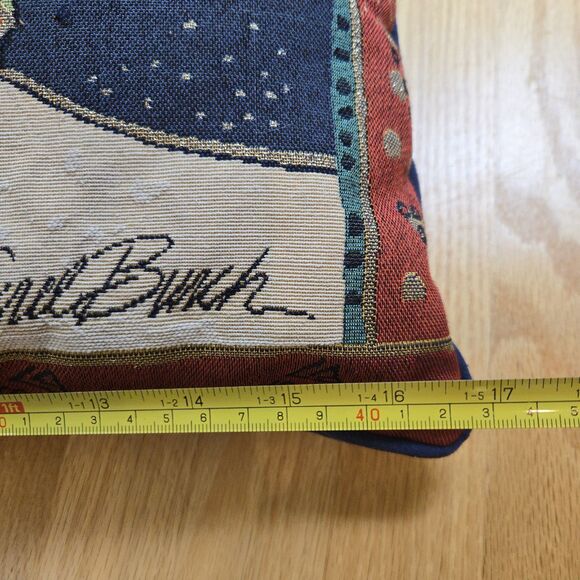 Laurel Burch Tapestry Throw Pillow Reindeer Birds Holiday 17" Blue Velvet Back - Picture 7 of 9